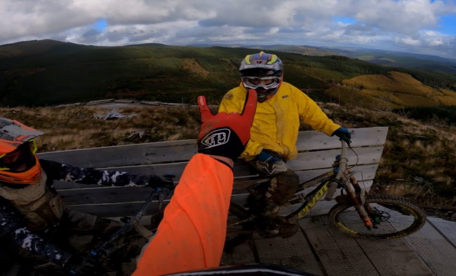 Brandon Fairclough riding his Downhill mountain bike at DYFI Bike Park