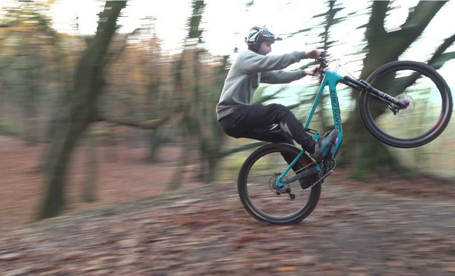 Josh Lewis mountain biking and doing some fall wet weather riding aboard his Santa Cruz 5010.