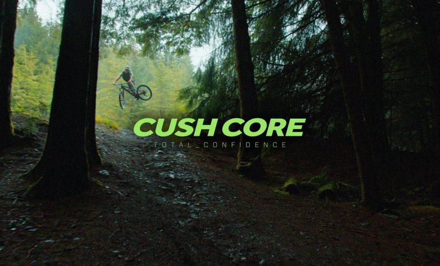 Reece Wilson Riding Cush Cores installed on his Mountain Bike with Total Confidence on the wet trails,